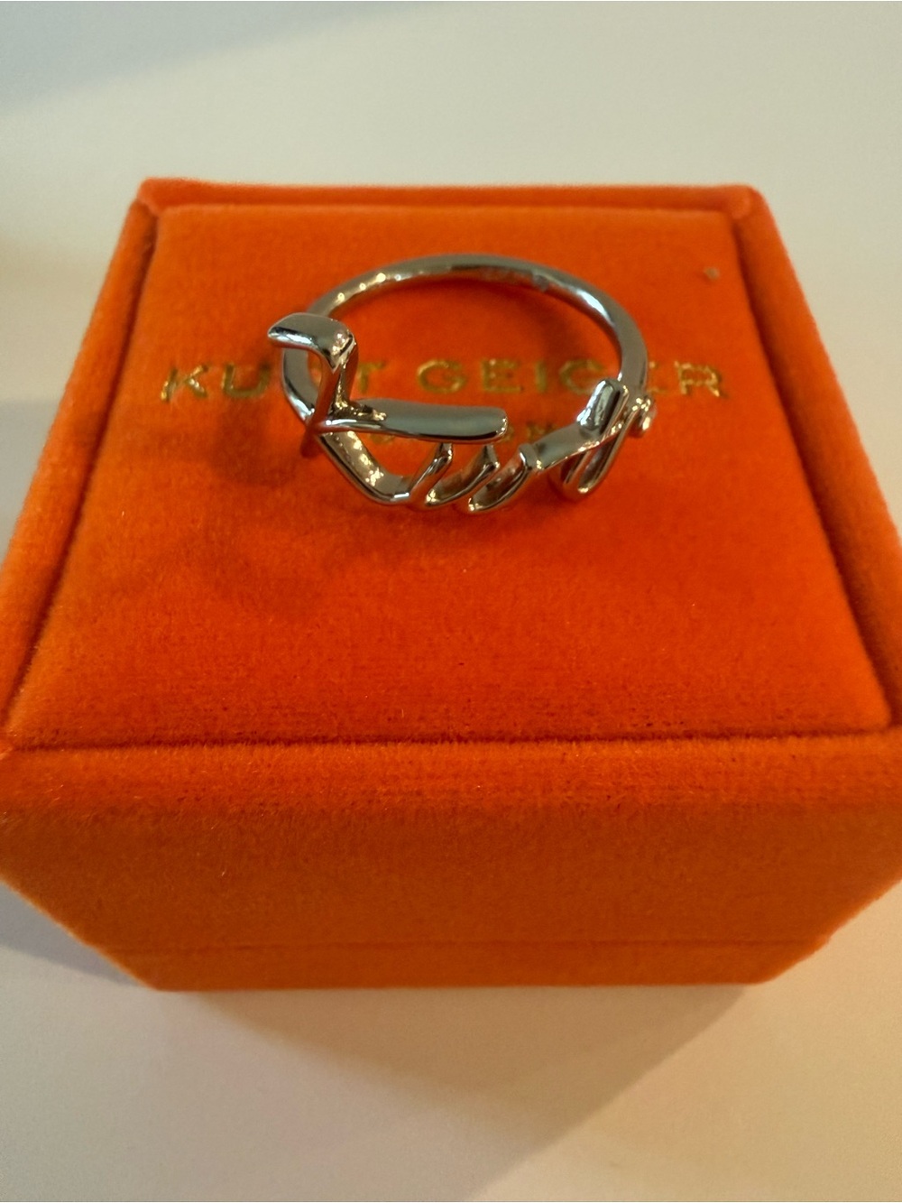 Kurt Geiger Shiny Silver Script Ring